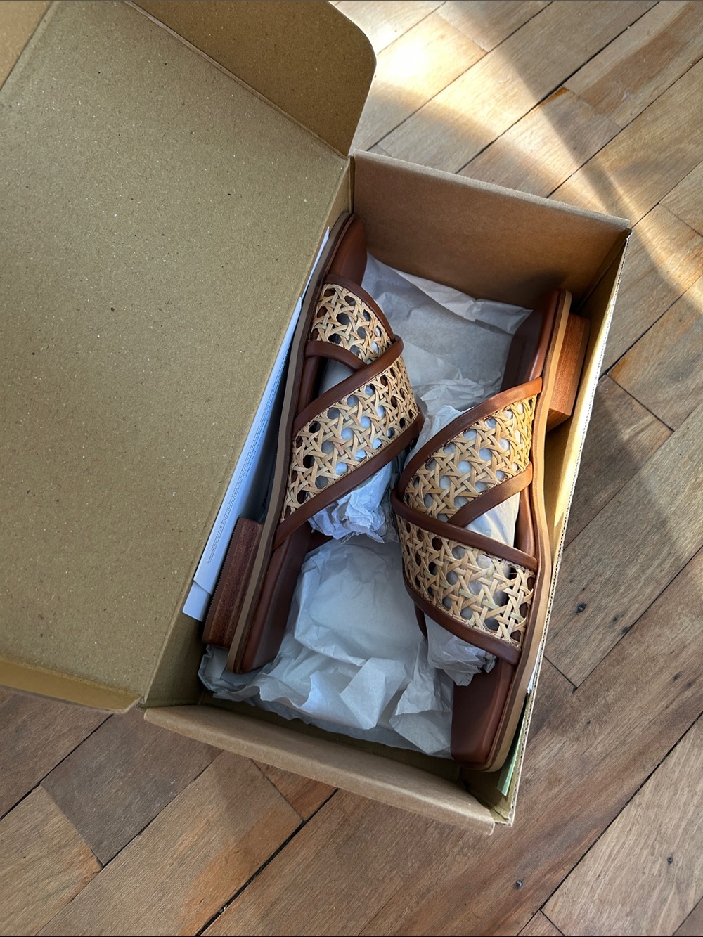 Bembien Woven Leather Slide Sandals in Natural Brown - Picture 2 of 8